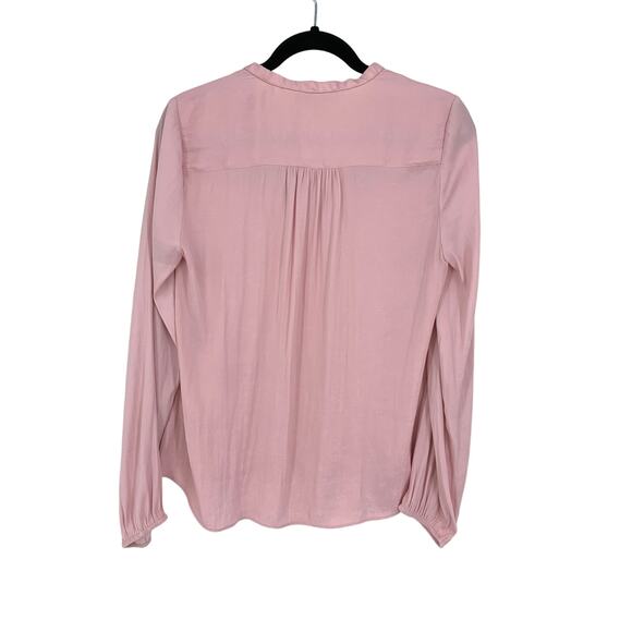 Chelsea & Violet Blouse Womens Small Pink Split Neck Long Sleeve Ruffle Collar - Picture 5 of 5